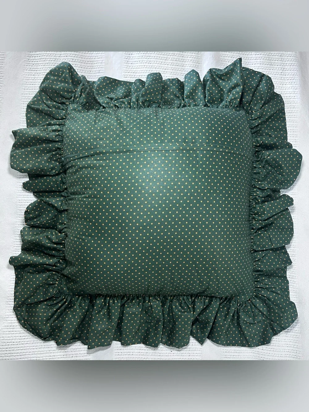 Mom’s Favorite Rose Green Polka Dot Handmade Double Sided Ruffle Throw Pillow